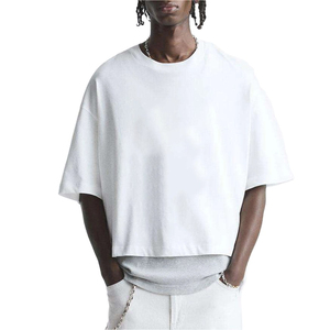 Camisetas Cortas Deportivas de Gran Tamaño, 100% Algodón Tejido, para Hombre, al por Mayor, Personalizadas, Ecológicas, de Secado Rápido, Transpirables, con Contraste - Product Image 1