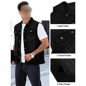Gilet en jean pour hommes, veste sans manches, streetwear élégant, décontracté, respirant, durable, confortable pour toutes les saisons - Product Image 5