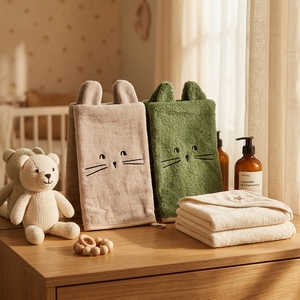 Lot de 2 gants de bain écologiques à imprimé animal pour bébé, en tissu éponge doux, serviettes de lavage en forme de marionnette, cadeau pour nouveau-né et tout-petit, pour la salle de bain et la crèche - Product Image 4