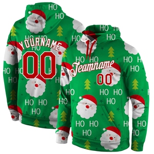 Wholesale Direct Industry New Design Custom Stitched Green Red-White Christmas 3D Sports Pullover Sweatshirt Hoodie - Product Image 1
