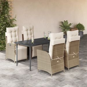 5-Piece Beige Poly Rattan Patio Dining <b>Set</b> with Cushions <b>Garden</b> <b>Sets</b> - Product Image 1