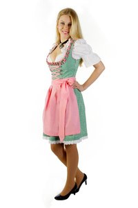 Vestido Tradicional Alemán Verde con Bordado a Cuadros y Escote Cruzado para Mujer, Disfraz de Oktoberfest, 100% Algodón, Mini, Ecológico - Product Image 4