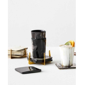 Luxury Square Buffalo Horn Coasters 4-Piece <b>Set</b> with Brass Holder for Drinks & <b>Teacups</b> Coaster - Product Image 5