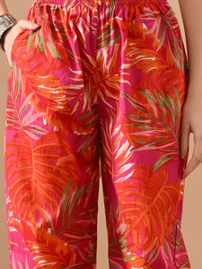 <b>Women</b> Pink Orange Leaf Printed Cotton <b>Kurta</b> Salwar Knee Length Regular Fit Casual Wear India Pakistan Style Summer Spring Autumn - Product Image 5