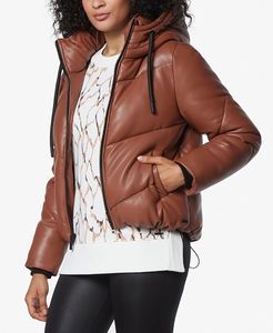 Veste courte matelassée en cuir PU brillant pour femme, col haut, ourlet élastique rembourré - Product Image 6