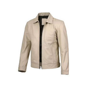 Custom Men's <b>Leather</b> <b>Jacket</b> Minimalist Zip Up Slim Fit Casual Fashion Premium Plain Modern <b>Jacket</b> - Product Image 5