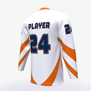 Jersey de Hockey sobre Hielo Sublimado Personalizado para Hombre, Manga Larga, Blanco con Rayas Naranjas, Jugador Número 24, Poliéster que Absorbe la Humedad, Corte Regular - Product Image 1
