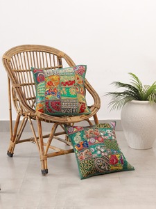 Handmade Embroidered Cotton Patchwork Bohemian Style Square <b>Cushion</b> <b>Cover</b> for Home & Hotel Use - Product Image 2