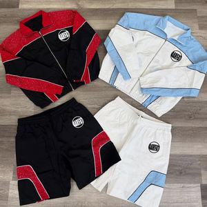 Unisex Custom <b>Summer</b> Cotton Windbreaker <b>Jacket</b> Track Pants Set Solid Quick Dry Embroidered Mesh Fabric Inner Lining <b>Men's</b> - Product Image 2