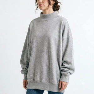 <b>Womens</b> Oversized Mock Neck Streetwear Sweatshirt Recycled Fleece Fabric Printed Embroidered Logo Breathable Eco-Friendly <b>Thermal</b> - Product Image 1