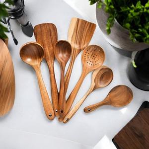 Ensemble de 4 louches de cuisine en bois pour mariage, surface en teck poli miroir, poignée souple, écologique, antiadhésif, compatible lave-vaisselle - Product Image 2