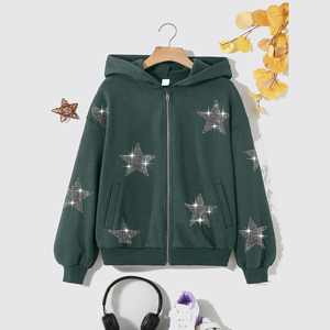 Unisex Green Bomber <b>Jacket</b> with Sequins Front Logo Zipper Closure Anti-pilling Casual Winter Wear - Product Image 1