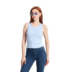 เสื้อกล้ามถักสีฟ้าอ่อนสำหรับผู้หญิง คอกลม แบบเรียบง่าย สวมใส่สบายๆ - Product Image 1