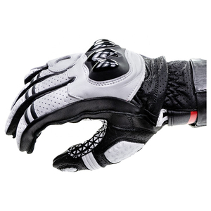 Gants de course moto professionnels en cuir blanc et noir avec protection rigide des articulations et compatibles écran tactile pour la conduite à moto - Product Image 5