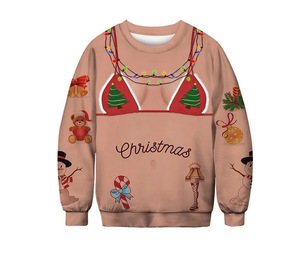 <b>Christmas</b> Elf Costume Pullover Sweatshirt Red Green Striped Sleeve Crewneck Sublimation Top - Product Image 3