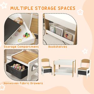 3PC tavolo e sedie in legno naturale Set per bambini reversibili Desktop scaffali per libri mobili per bambini - Product Image 6