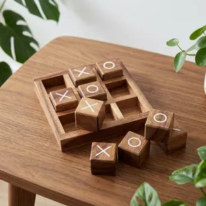 Wood Tic Tac Toe Board Game Brass <b>Pieces</b> <b>Wooden</b> <b>Chess</b> Board Family Party Tabletop Toy Decor - Product Image 1