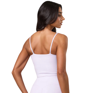 Débardeur de sport décontracté pour femme, rose clair, à double bretelle, court, respirant, en maille unie, extensible, pour yoga et entraînement, sans manches - Product Image 2