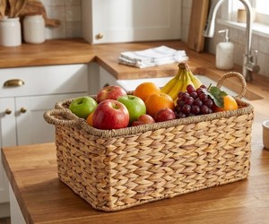 Natural Handwoven Water Hyacinth <b>Rectangular</b> <b>Storage</b> <b>Basket</b> with Side Handles for Home Organization Bathroom Kitchen and Pantry - Product Image 6