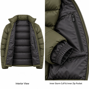 High Quality Olive <b>Green</b> <b>Mens</b> Lightweight Winter Puffer <b>Jackets</b> with Stand Collar OEM Wholesale Cheap Price Custom Casual Wear - Product Image 5