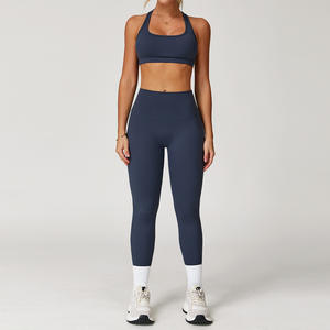 Ensemble de legging et soutien-gorge de sport pour femme, personnalisé, à séchage rapide, extensible, doux, compressif, respirant, pour le yoga et la gym, avec motif uni - Product Image 3