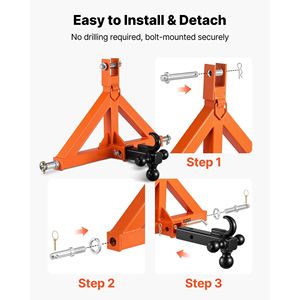 Adaptador de enganche rápido de 3 puntos para remolque con receptor de 2 pulgadas y 3 bolas de remolque para tractor - Product Image 5