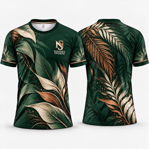 Camiseta Deportiva Navista para Hombre, de Secado Rápido, con Estampado de Hojas Tropicales por Sublimación, Cuello Redondo, Estilo Raglán - Product Image 4