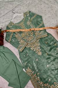 Salwar Kameez Verde Bordado para Mujer, Conjunto de Vestido Tradicional Indio Pakistaní con Dupatta para Fiestas - Product Image 4