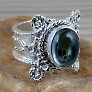 <b>Labradorite</b> <b>Ring</b> 925 Sterling Silver Handmade Boho Statement Promise Jewelry for Women Natural Oval Shape Gemstone Jewelry - Product Image 2