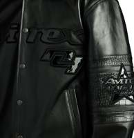 Chaqueta Bomber de Cuero Negra para Hombre Avirex, Impermeable, Resistente al Viento, Diseño con Parche de Logotipo en Relieve, Cuello Camisero, Corte Regular