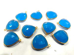 Conectores de Bisel con Forma de Corazón de Calcedonia Azul de 20mm, Tipo Briolette, de Una Sola Pieza - Product Image 5