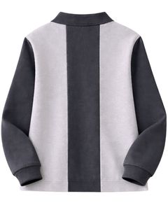 Sudadera Polo Personalizada para Hombre, Gris y Negra, con Cierre de Cremallera de un Cuarto, Paneles Acanalados, Estilo Casual, Forro Polar, Manga Larga, Prenda Superior de Estilo Urbano, Ajuste Premium - Product Image 2