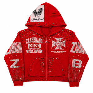 Sweat à capuche zippé personnalisé avec strass, délavage vintage, coupe oversize, streetwear, en molleton de coton épais, motif graphique vieilli, imperméable, pour homme - Product Image 2