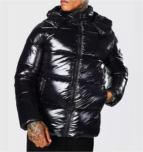 Nouvelle Collection 2026 – Doudoune Homme Oversize Noire Brillante Personnalisée avec Logo – Manteau d'Hiver Matelassé et Rembourré pour Homme - Product Image 3