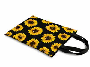 Custom logo Sunflower Print Tote <b>Bag</b> Black Canvas <b>Fabric</b> Shoulder Handle Large Shopping <b>Bag</b> Daily Use - Product Image 4