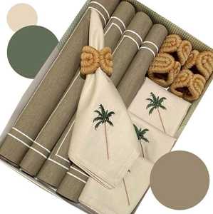 Bohemian Embroidered Palm Tree Cotton Napkins Set 6Pcs Rectangle 70x150cm Handmade <b>Table</b> Decoration Home Use - Product Image 1