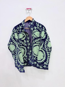 Veste en velours brodée de fleurs bohèmes, col mandarin, manches longues, grande taille, vêtements décontractés pour adultes, vêtements d'automne - Product Image 3