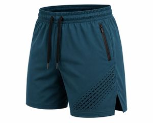 Shorts de sport pour homme, couleur unie, respirants, séchage rapide, avec poches zippées, taille à cordon de serrage, taille mi-haute, 100% polyester - Product Image 2