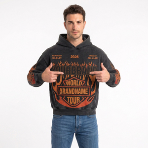 Sudadera con Capucha Oversize para Hombre, Diseño Gráfico de la Gira Mundial 2026, Estilo Urbano Vintage con Bolsillo Frontal y Diseño de Llamas - Product Image 4