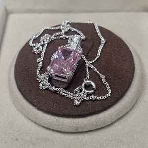 Collar de compromiso de plata de ley 925 con moissanita VVSD original de corte radiante rosa, joyería para mujer, venta al por mayor a granel - Product Image 4