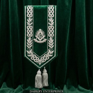 Bullion Wire Embroidery Masonic Regalia Sash Custom <b>Green</b> <b>Silk</b> Sash Hand Embroidered Lodge Sash Silver Fringe Ceremonial - Product Image 2