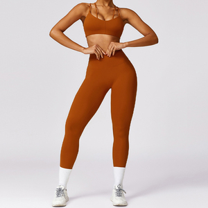 Women High Waisted Yoga Set Seamless Scrunch Butt Leggings With <b>Open</b> Back Short Sleeve Crop Top Fitness Gym Workout Sportswear - Product Image 3