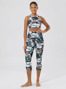Leggings Capri de yoga taille haute pour femmes avec poches, contrôle du ventre, non transparents, pour l'entraînement et la course à pied - Product Image 2