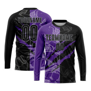 Maillot de football personnalisé à motif graffiti noir, violet-gris, imprimé par transfert thermique, avec logo personnalisé, nom de l'équipe - OEM - Product Image 3