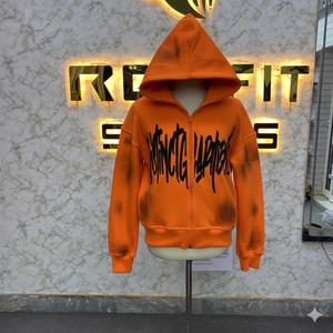 Sweat à capuche zippé surdimensionné personnalisé en molleton épais avec imprimé graffiti, style streetwear délavé vintage, fabricant OEM ODM - Product Image 5