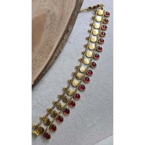 <b>Ruby</b> Kerala Pearl Small Choker <b>Necklace</b> 14K-24K Gold Plated Brass Religious Style - Product Image 3