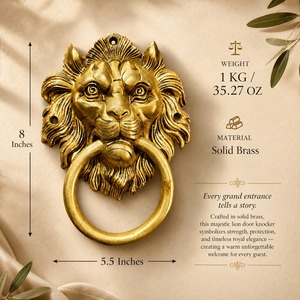 SHUBHAM - Sonnette de porte en métal plaqué or en forme de lion, style antique, pour entrée d'hôtel ou de restaurant - Product Image 3