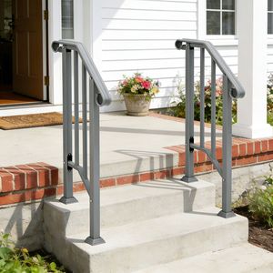 Silver Iron Handrails for Outdoor <b>Steps</b> 1-<b>Step</b> Transitional Assistive Device with Installation Kit - Product Image 6