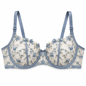 Soutien-gorge balconnet brodé en maille pour femme, avec armatures, dentelle florale transparente, bonnets 3/4, bretelles réglables, élégant - Product Image 3