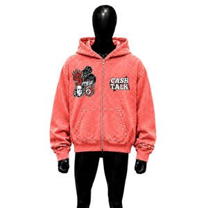 NOUVEAU SWEAT À CAPUQUE ZIPPÉ POUR HOMME EN POLAR CORAIL QUALITÉ SUPÉRIEURE, DESIGN IMPRIMÉ, LOGO AVANT, CUT REGULAR, POUR L'AUTOMNE - Product Image 1
